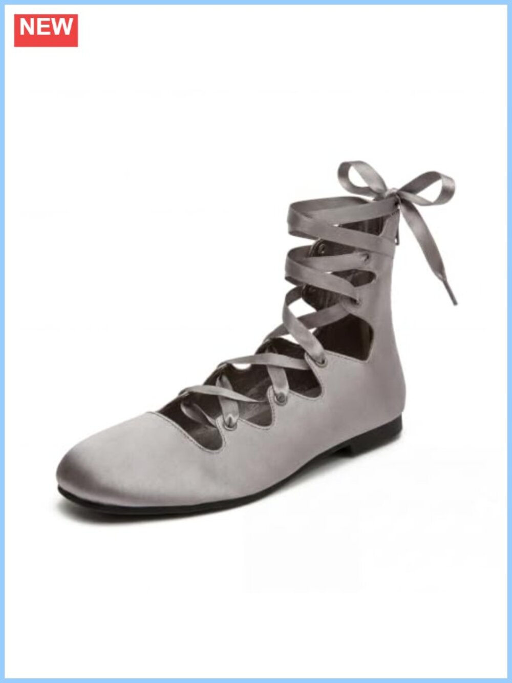 Satin Ballet Flats Round Toe Ribbon Ankle Tie Cutout Lace-Up Women's Shoes